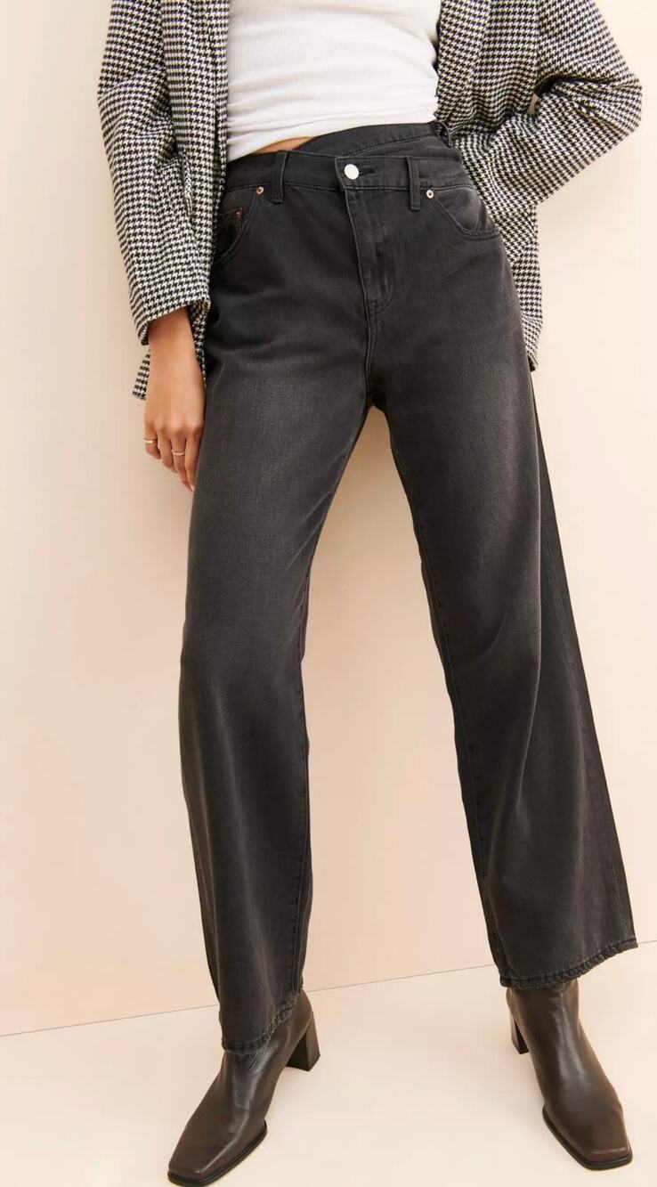 Pistola Bobbie Crossover High Rise Wide Leg Jeans Black Size 31